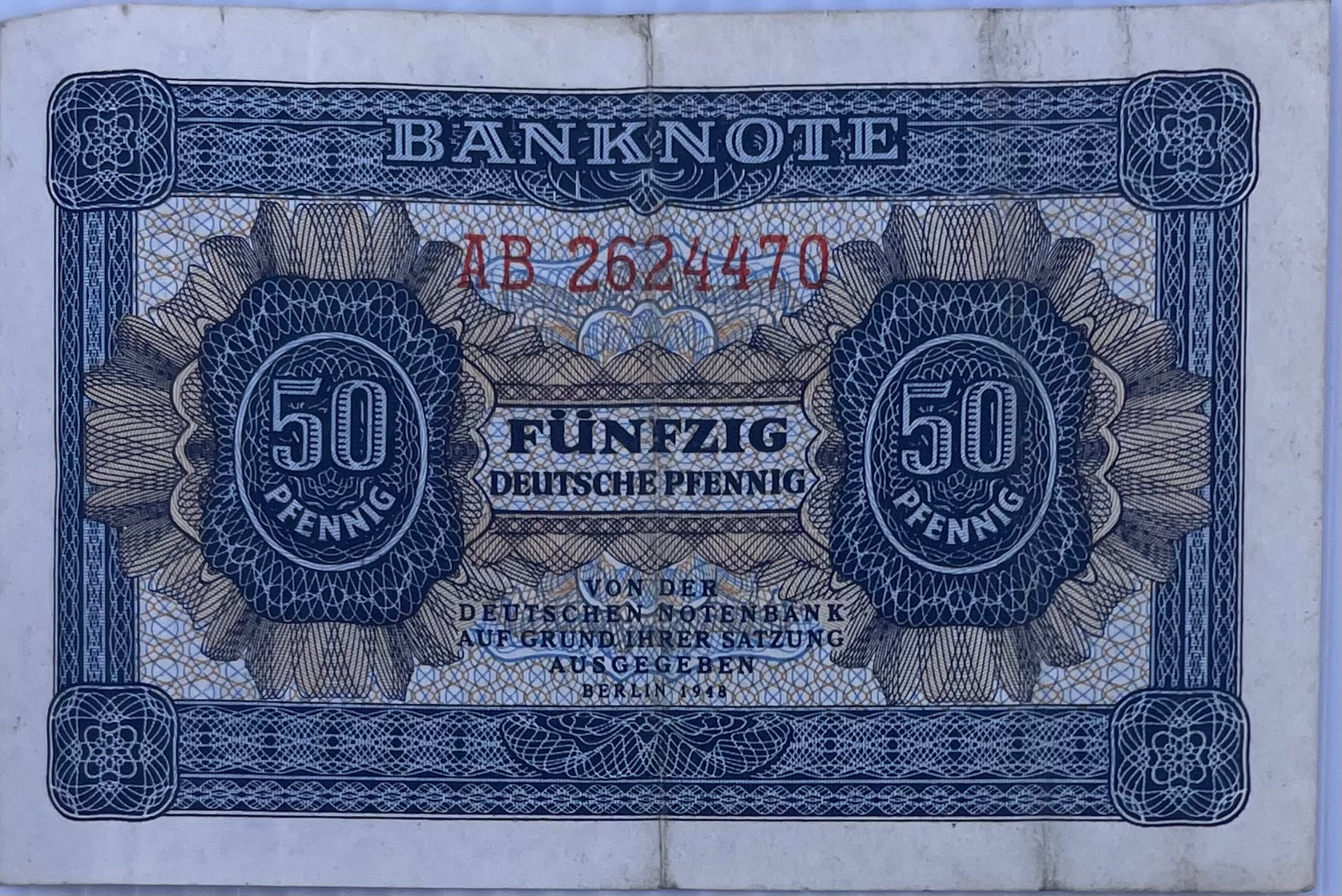 1948 Germany 50 Pfennig P-12 Circulated World Banknote